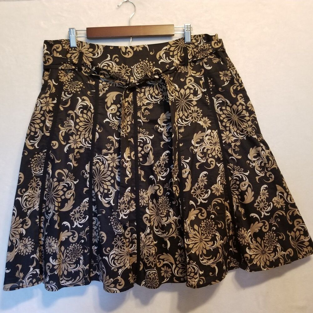 Apt. 9 2XL Skirt Pleated Knee Length Belted Lined Dark Floral Dark Cottagecore